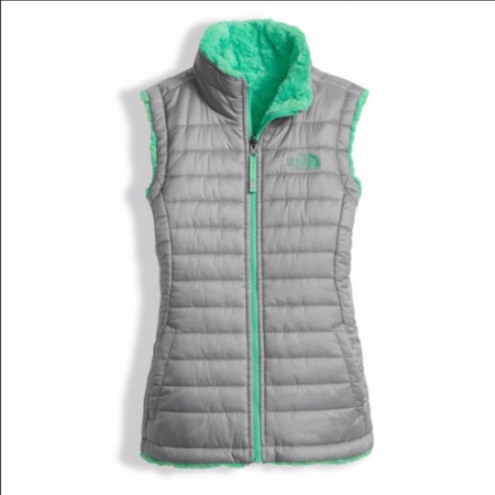 The North Face reversible gray teal vest girl L
